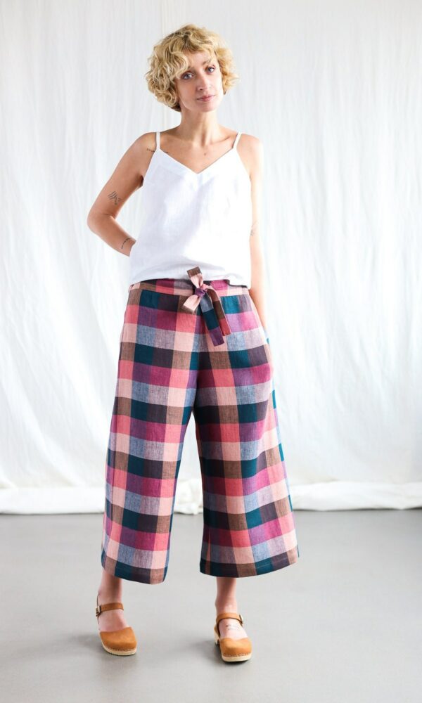 Wide Leg Multicolored Checks Linen Summer Culottes Aure Offon Clothing