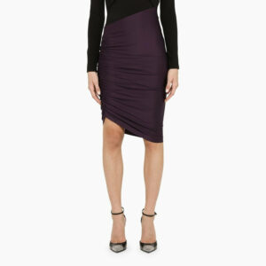 Wine-coloured Asymmetrical Stretch Fabric Pencil Skirt