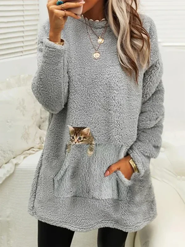 Women Casual Autumn Animal Picture Natural No Elasticity Loose Midi T-Shirt Dress A-Line Sweatshirts