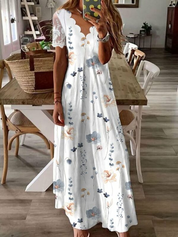 Women Casual Floral Summer Regular Fit Lace Maxi Short Sleeve T-Shirt Dress Regular Dresses