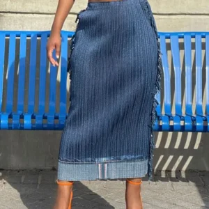 Women Casual Plain Spring/Fall Zipper No Elasticity Maxi Denim H-Line Regular Denim Skirts