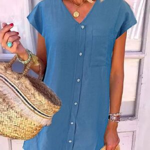 Women Casual Plain Summer Spandex Natural Loose Short sleeve T-Shirt Dress Regular Dresses