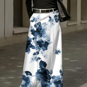 Women Floral Spring/Fall Urban Polyester Natural Daily Loose Maxi Regular Skirts