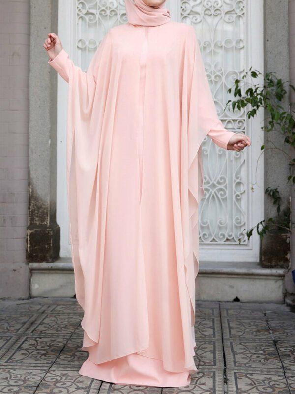 Women Kaftan Tunic Two-Piece Detachable Outside Bat Long Sleeve Maxi Dress