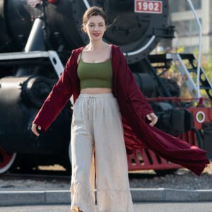 Women Linen Cotton Pants Elastic Waist Wide Leg Trousers Customized Midi Oversized Culottes Loose Plus Size Pants X45