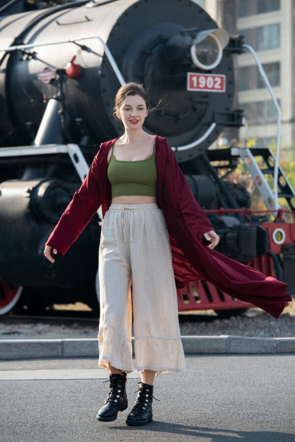 Women Linen Cotton Pants Elastic Waist Wide Leg Trousers Customized Midi Oversized Culottes Loose Plus Size Pants X45