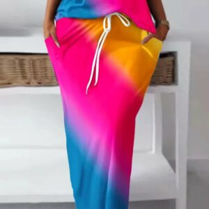 Women Ombre Summer Vacation Polyester Daily Loose Maxi H-Line Medium Elasticity Skirts