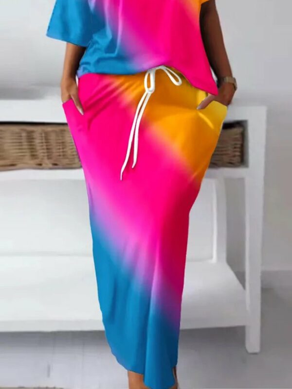 Women Ombre Summer Vacation Polyester Daily Loose Maxi H-Line Medium Elasticity Skirts