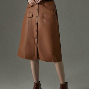 Women Plain Autumn Urban Polyester No Elasticity Regular Fit Maxi Mid Waist Regular Leather Skirts