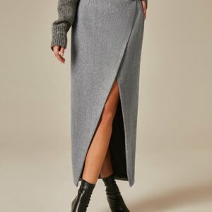 Women Plain Spring/Fall Urban High Waist Heavyweight Micro-Elasticity Regular Fit Maxi Slit Skirts