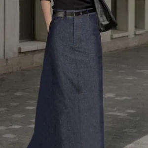 Women Plain Spring/Fall Urban Polyester High Waist No Elasticity Daily Maxi H-Line Denim Skirts