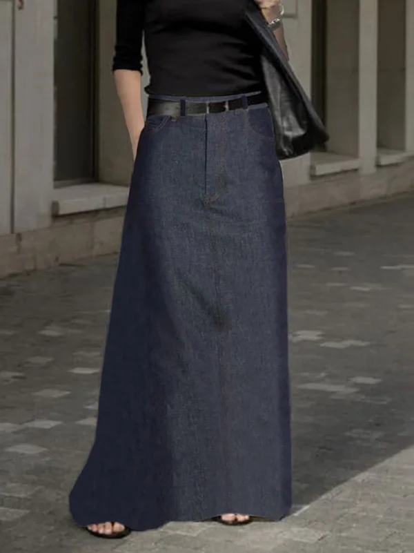 Women Plain Spring/Fall Urban Polyester High Waist No Elasticity Daily Maxi H-Line Denim Skirts