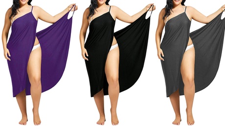 Women Swimwear Strap Beach Cover Up Dresses Wrap Sarong Sling Skirt Maxi Dress M Purple