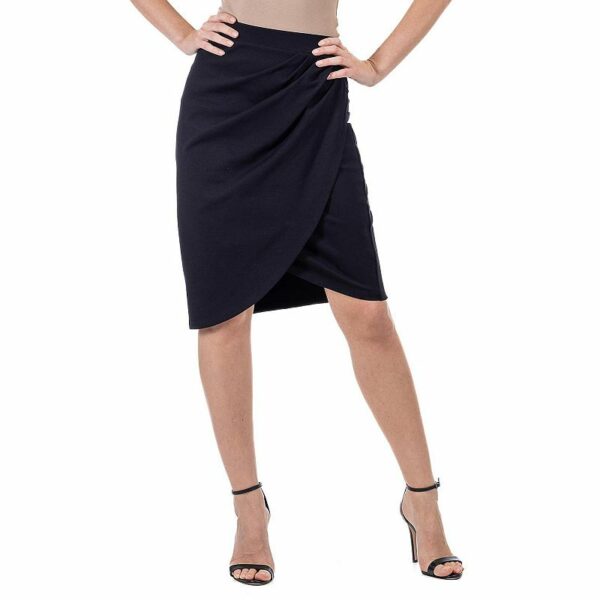 Women's 24Seven Comfort Apparel Elastic Waist Knee Length Tulip Pencil Skirt, Size: XXL, Black