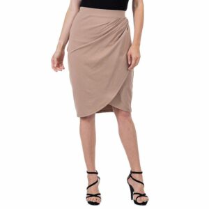 Women's 24Seven Comfort Apparel Elastic Waist Knee Length Tulip Pencil Skirt, Size: XXL, Brown