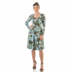 Women's 24Seven Comfort Apparel Floral T-Shirt Dress, Size: XXL, Blue Green Team