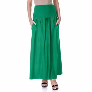 Women's 24Seven Comfort Apparel Foldover Maxi Skirt With Pockets, Size: Medium, Green