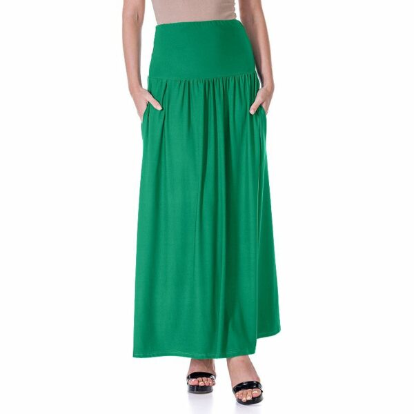 Women's 24Seven Comfort Apparel Foldover Maxi Skirt With Pockets, Size: Medium, Green