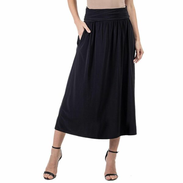 Women's 24Seven Comfort Apparel Foldover Maxi Skirt With Pockets, Size: XL, Black