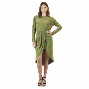 Women's 24Seven Comfort Apparel Long Sleeve Dressy Tulip Skirt Knee Length Dress, Size: 1XL, Avocado