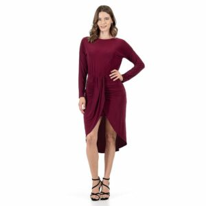 Women's 24Seven Comfort Apparel Long Sleeve Dressy Tulip Skirt Knee Length Dress, Size: Large, Red