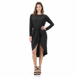 Women's 24Seven Comfort Apparel Long Sleeve Dressy Tulip Skirt Knee Length Dress, Size: Medium, Black