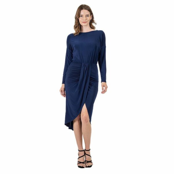 Women's 24Seven Comfort Apparel Long Sleeve Dressy Tulip Skirt Knee Length Dress, Size: XL, Blue