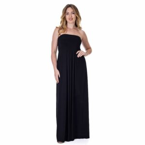 Women's 24Seven Comfort Pleated A Line Strapless Maxi Dress With Pockets, Size: Medium, Black