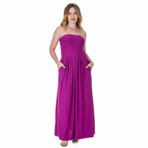 Women's 24Seven Comfort Pleated A Line Strapless Maxi Dress With Pockets, Size: Medium, Pink