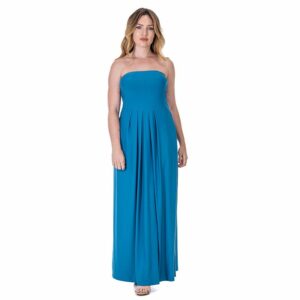 Women's 24Seven Comfort Pleated A Line Strapless Maxi Dress With Pockets, Size: Small, Blue