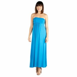 Women's 24seven Comfort Apparel Strapless Loose Fit Pleated Maxi Dress, Size: Large, Turquoise