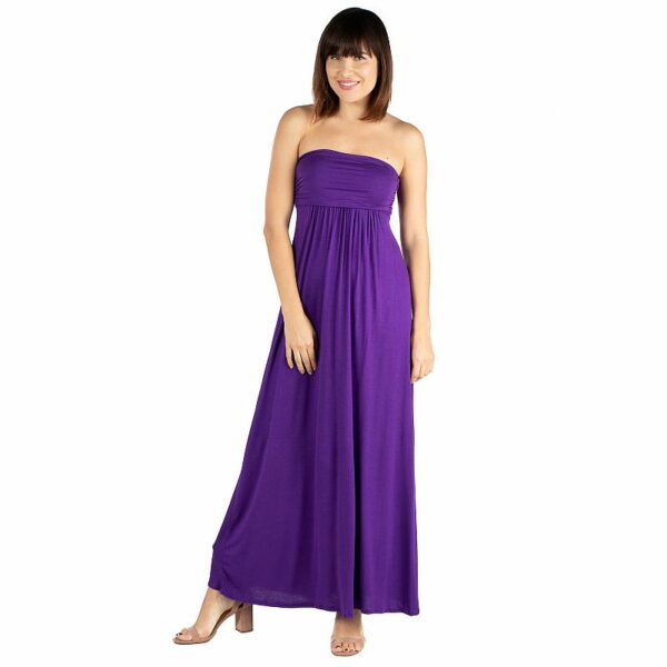 Women's 24seven Comfort Apparel Strapless Loose Fit Pleated Maxi Dress, Size: Medium, Purple