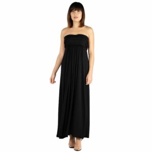 Women's 24seven Comfort Apparel Strapless Loose Fit Pleated Maxi Dress, Size: Small, Black