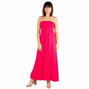 Women's 24seven Comfort Apparel Strapless Loose Fit Pleated Maxi Dress, Size: Small, Pink