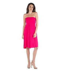 Women's 24seven Comfort Apparel Strapless Pleated Empire Waist Mini Dress, Size: Small, Pink