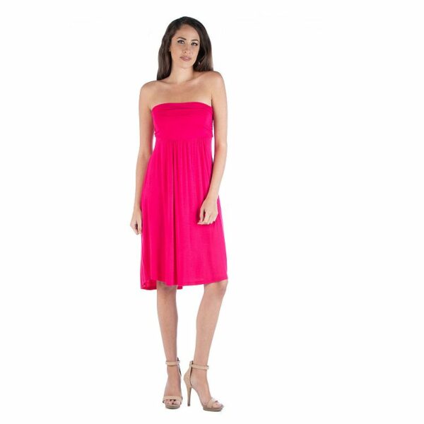 Women's 24seven Comfort Apparel Strapless Pleated Empire Waist Mini Dress, Size: Small, Pink