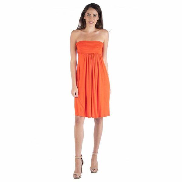 Women's 24seven Comfort Apparel Strapless Pleated Empire Waist Mini Dress, Size: XXL, Orange