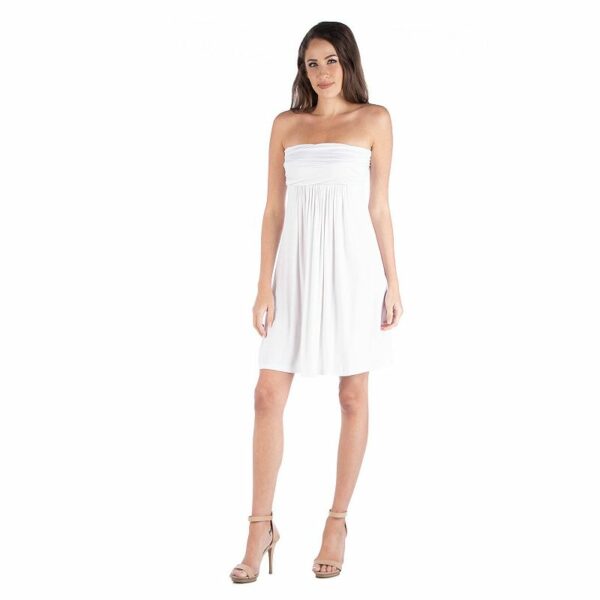 Women's 24seven Comfort Apparel Strapless Pleated Empire Waist Mini Dress, Size: XXL, White