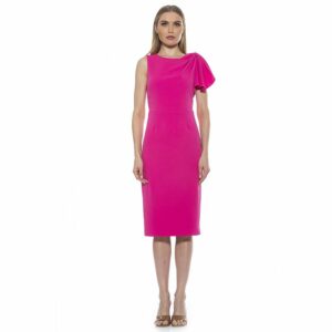 Women's ALEXIA ADMOR Crewneck Draped Midi Sheath Dress, Size: Medium, Pink