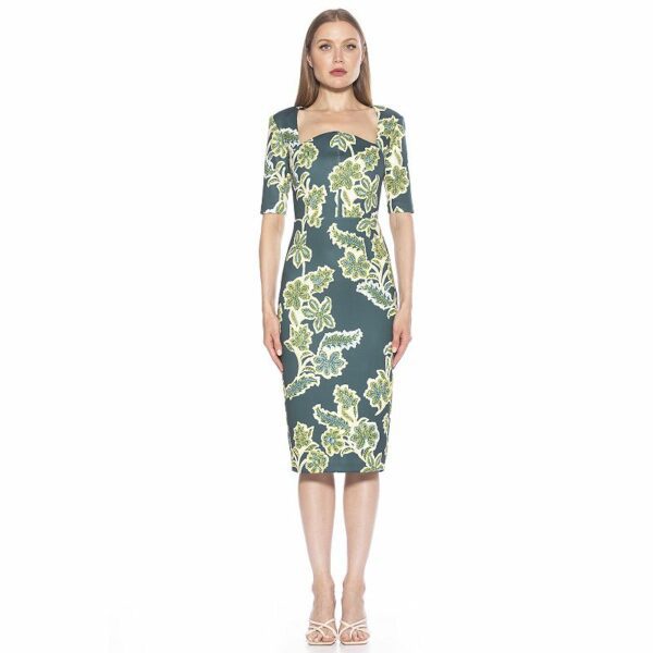 Women's ALEXIA ADMOR Freya Short Sleeve Midi Sheath Dress, Size: Small, Green Team