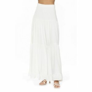 Women's ALEXIA ADMOR Halima Tiered Maxi Skirt, Size: 14, Ivory Ditzy