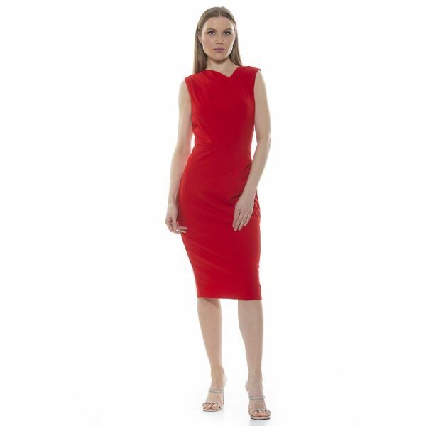 Women's ALEXIA ADMOR Khloe Ruched Midi Sheath Dress, Size: Medium, Red