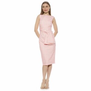 Women's ALEXIA ADMOR Kiara Boatneck Bow Waist Sheath Dress, Size: Large, Pink Plaid