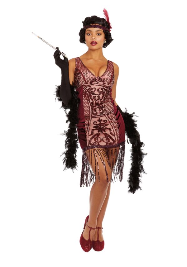 Women's Adult Red Va-Va Voom Flapper Fancy Dress Costume