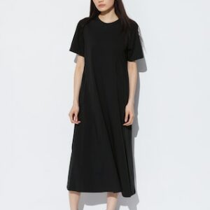 Women's Airism Cotton Short Sleeve T-Shirt Dress with Quick-Drying Black XL UNIQLO US