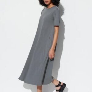 Women's Airism Cotton Short Sleeve T-Shirt Dress with Quick-Drying Dark Gray 2XS UNIQLO US