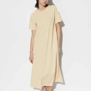 Women's Airism Cotton Short Sleeve T-Shirt Dress with Quick-Drying Natural XS UNIQLO US