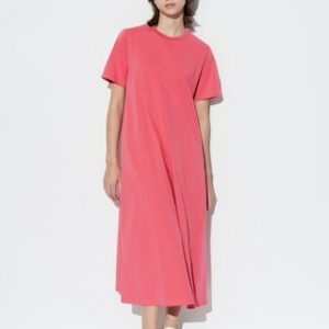 Women's Airism Cotton Short Sleeve T-Shirt Dress with Quick-Drying Pink Large UNIQLO US