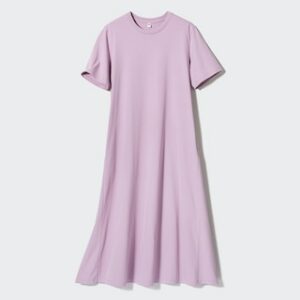 Women's Airism Cotton Short Sleeve T-Shirt Dress with Quick-Drying Purple XL UNIQLO US