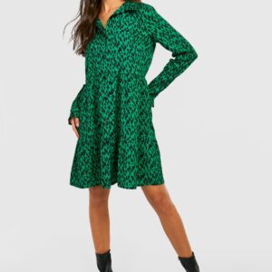 Womens Animal Smock Shirt Dress - Green - 10, Green